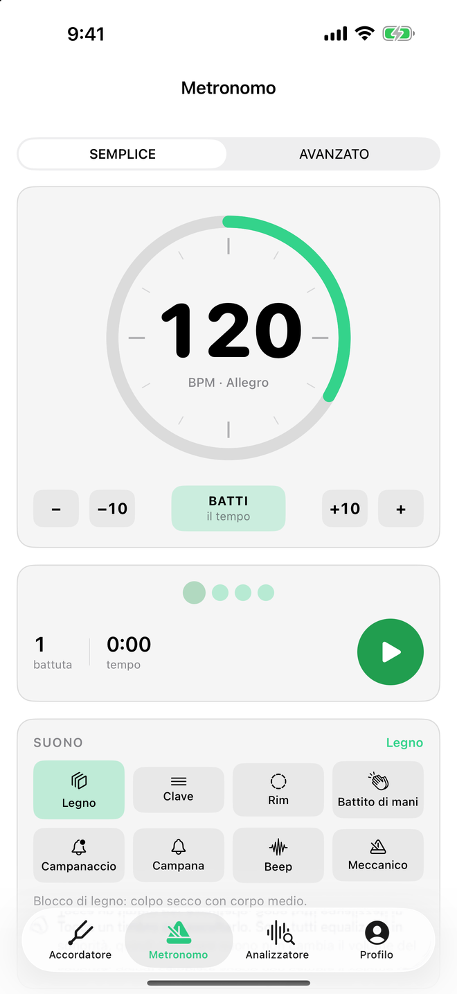 Metronomo di Sound Tools con la ghiera del tempo