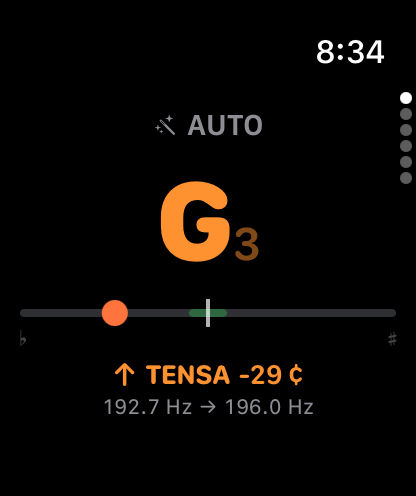 Afinador de Sound Tools en el Apple Watch